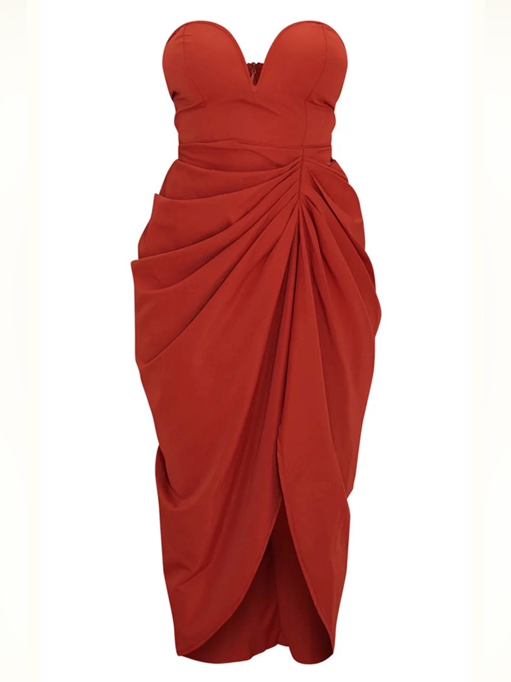 PrettyLittleThing Rust Strapless Draped High-Low Skirt